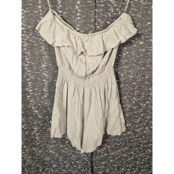 Fourteen & 9th Beige Linen Ruffled Off the Shoulder Romper Womens Size Medium‎ - Picture 4 of 7